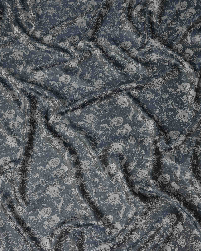 Steel Slate Floral Silk Satin Fabric 110cm