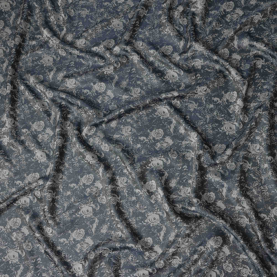 Steel Slate Floral Silk Satin Fabric 110cm