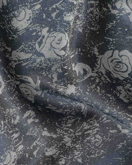 Steel Slate Floral Silk Satin Fabric 110cm