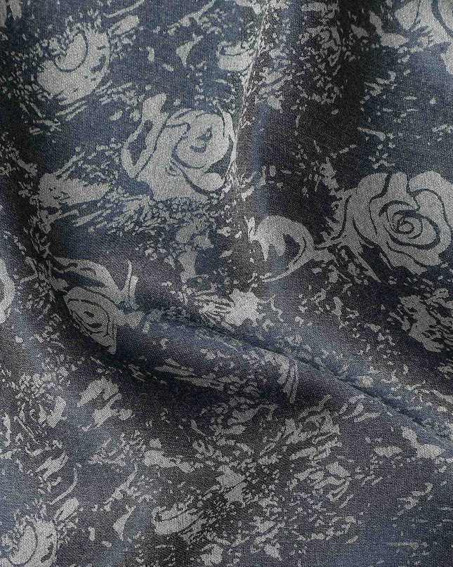 Steel Slate Floral Silk Satin Fabric 110cm