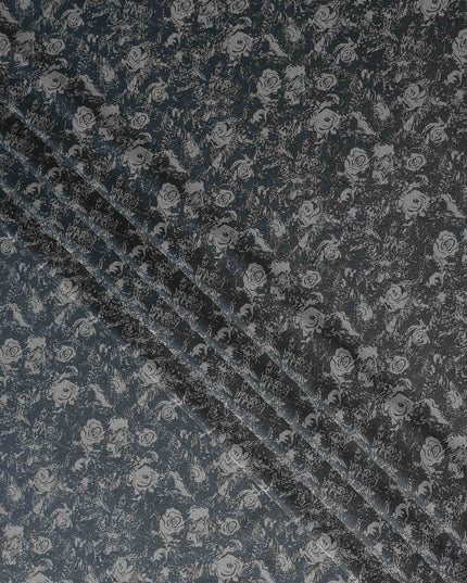 Steel Slate Floral Silk Satin Fabric 110cm