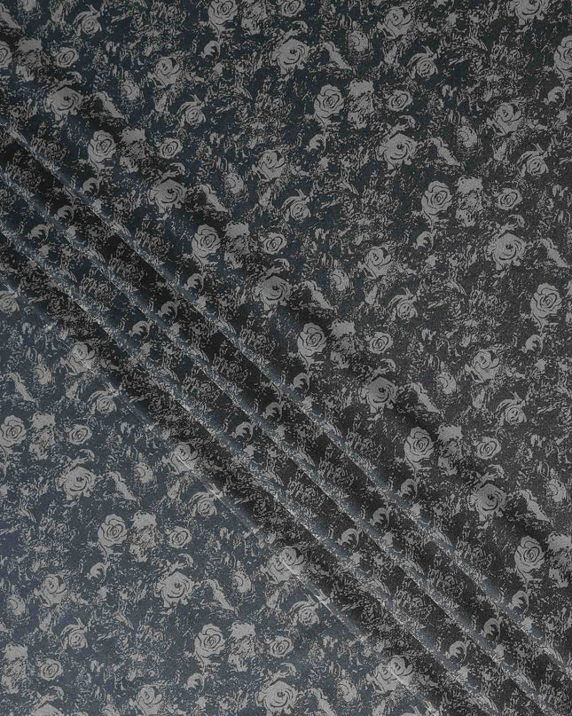 Steel Slate Floral Silk Satin Fabric 110cm