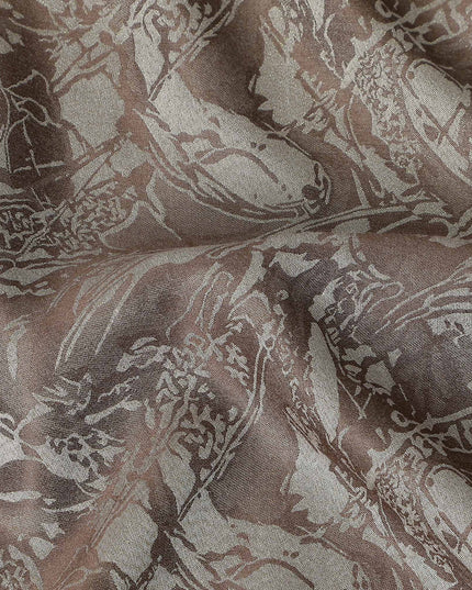 Mushroom Taupe Abstract Silk Satin Fabric 110cm