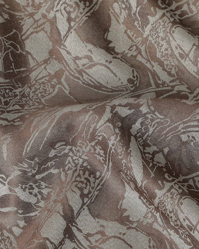 Mushroom Taupe Abstract Silk Satin Fabric 110cm