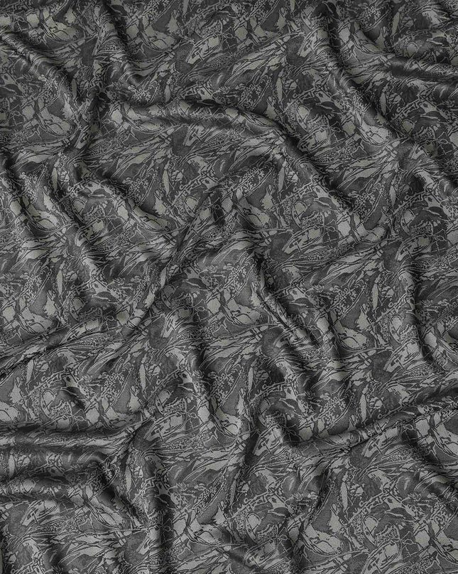 Charcoal Olive Abstract Silk Satin Fabric 110cm