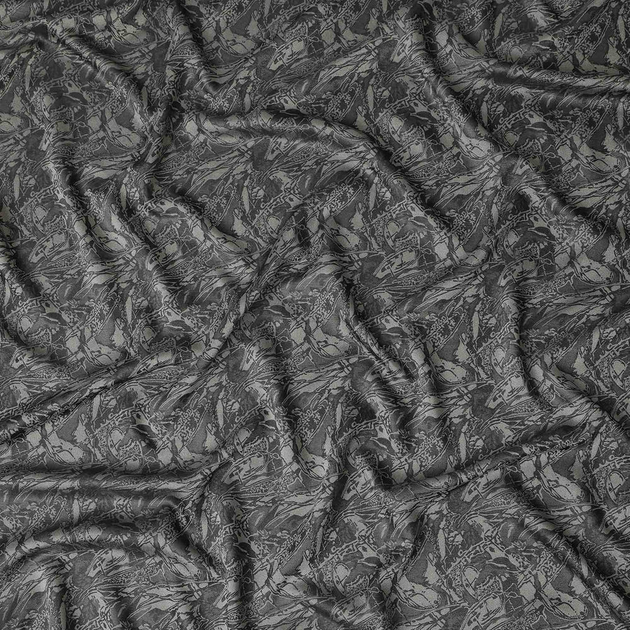 Charcoal Olive Abstract Silk Satin Fabric 110cm