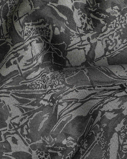 Charcoal Olive Abstract Silk Satin Fabric 110cm
