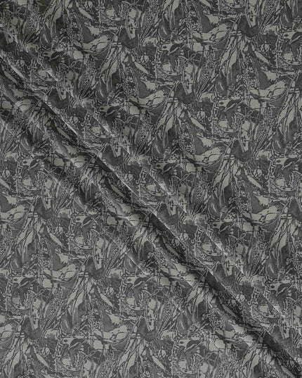 Charcoal Olive Abstract Silk Satin Fabric 110cm