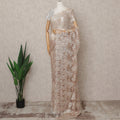 Champagne Pink Premium French Metallic Chantilly Lace Saree, Width 110 Cms, Length 5.5 Mtrs, Imported from France-D25693