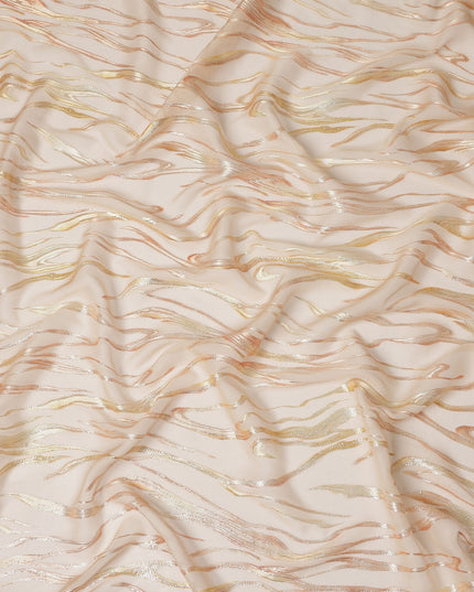 Champagne Beige Premium Pure Silk Chiffon Fabric with Metallic Lurex Design 110 Cms Width, Made in South Korea-D25858