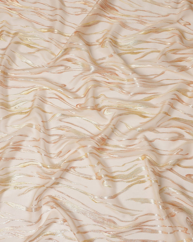 Champagne Beige Premium Pure Silk Chiffon Fabric with Metallic Lurex Design 110 Cms Width, Made in South Korea-D25858