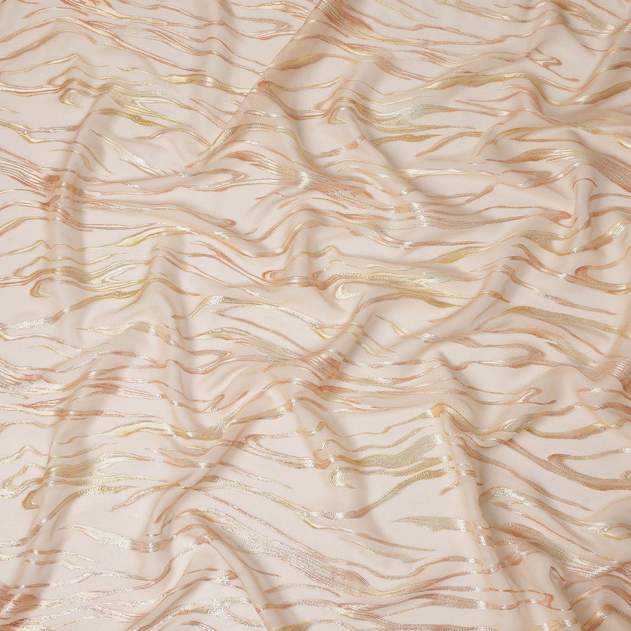 Champagne Beige Premium Pure Silk Chiffon Fabric with Metallic Lurex Design 110 Cms Width, Made in South Korea-D25858