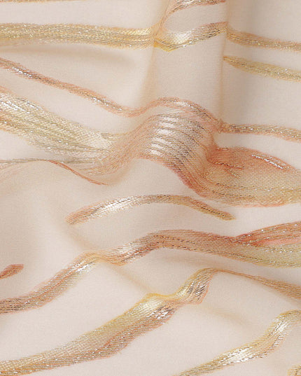 Champagne Beige Premium Pure Silk Chiffon Fabric with Metallic Lurex Design 110 Cms Width, Made in South Korea-D25858