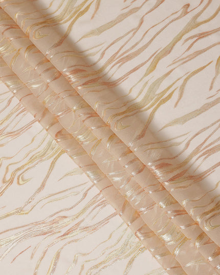 Champagne Beige Premium Pure Silk Chiffon Fabric with Metallic Lurex Design 110 Cms Width, Made in South Korea-D25858