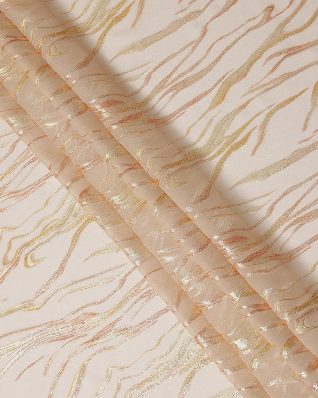 Champagne Beige Premium Pure Silk Chiffon Fabric with Metallic Lurex Design 110 Cms Width, Made in South Korea-D25858