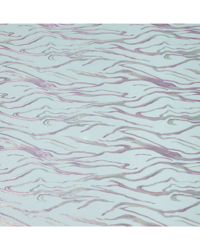 Aqua Blue Premium Pure Silk Chiffon Fabric with Metallic Lurex Design 110 Cms Width, Made in South Korea-D25862