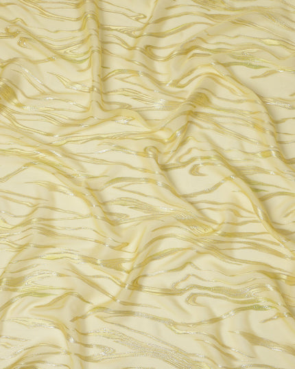 Lemon Yellow Premium Pure Silk Chiffon Fabric with Metallic Lurex Design 110 Cms Width, Made in South Korea-D25861