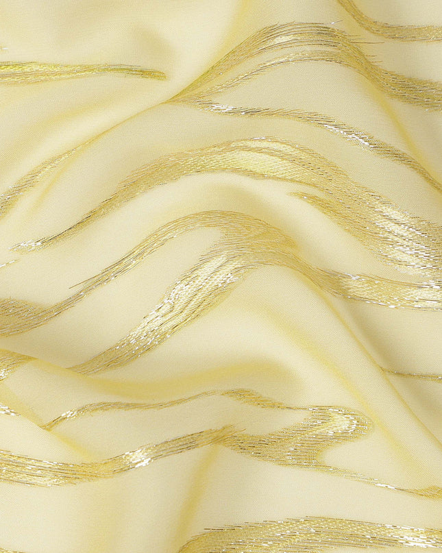 Lemon Yellow Premium Pure Silk Chiffon Fabric with Metallic Lurex Design 110 Cms Width, Made in South Korea-D25861