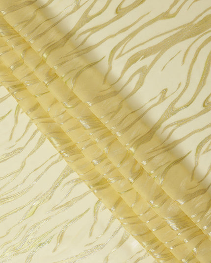 Lemon Yellow Premium Pure Silk Chiffon Fabric with Metallic Lurex Design 110 Cms Width, Made in South Korea-D25861