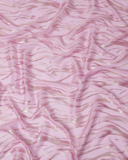 Baby Pink Premium Pure Silk Chiffon Fabric with Metallic Lurex Design 110 Cms Width, Made in South Korea-D25859
