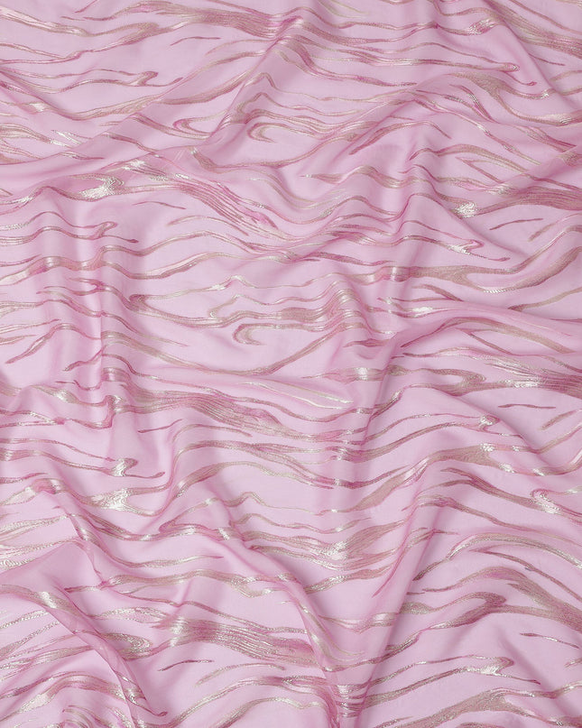 Baby Pink Premium Pure Silk Chiffon Fabric with Metallic Lurex Design 110 Cms Width, Made in South Korea-D25859