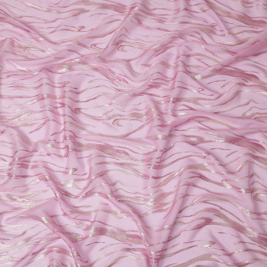 Baby Pink Premium Pure Silk Chiffon Fabric with Metallic Lurex Design 110 Cms Width, Made in South Korea-D25859