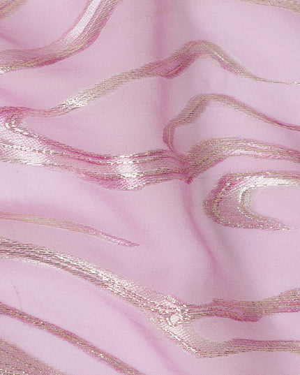 Baby Pink Premium Pure Silk Chiffon Fabric with Metallic Lurex Design 110 Cms Width, Made in South Korea-D25859