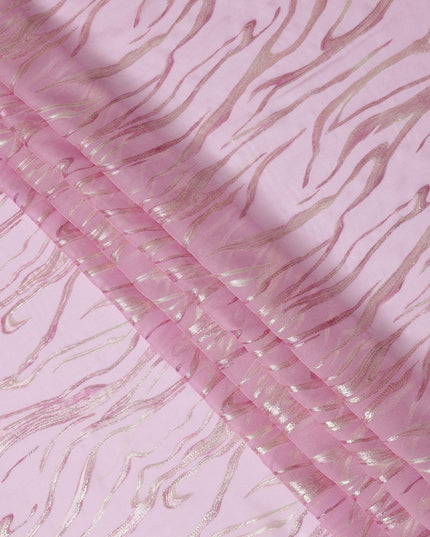 Baby Pink Premium Pure Silk Chiffon Fabric with Metallic Lurex Design 110 Cms Width, Made in South Korea-D25859