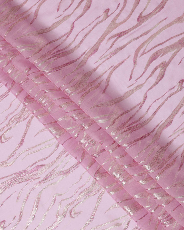 Baby Pink Premium Pure Silk Chiffon Fabric with Metallic Lurex Design 110 Cms Width, Made in South Korea-D25859