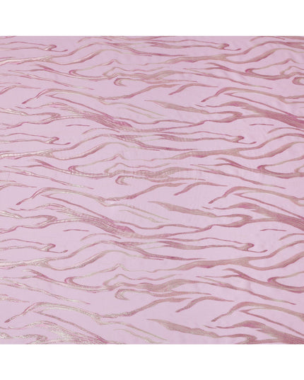 Baby Pink Premium Pure Silk Chiffon Fabric with Metallic Lurex Design 110 Cms Width, Made in South Korea-D25859