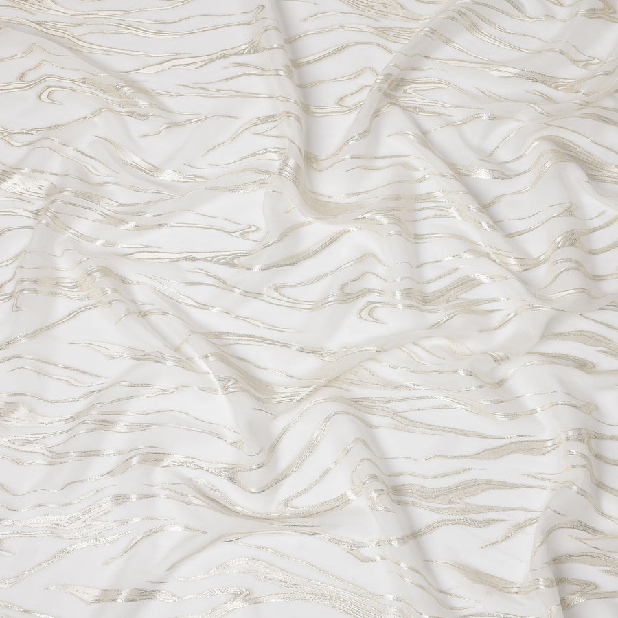 Ivory White Premium Pure Silk Chiffon Fabric with Metallic Lurex Design 110 Cms Width, Made in South Korea-D25860