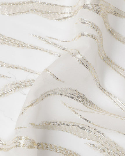 Ivory White Premium Pure Silk Chiffon Fabric with Metallic Lurex Design 110 Cms Width, Made in South Korea-D25860