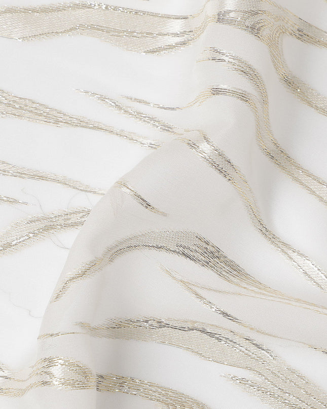 Ivory White Premium Pure Silk Chiffon Fabric with Metallic Lurex Design 110 Cms Width, Made in South Korea-D25860