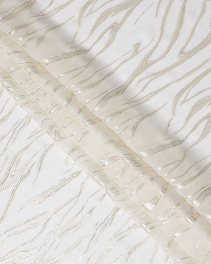 Ivory White Premium Pure Silk Chiffon Fabric with Metallic Lurex Design 110 Cms Width, Made in South Korea-D25860