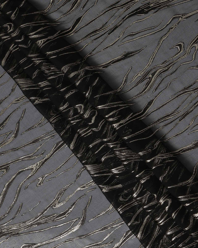 Black Premium Pure Silk Chiffon Fabric with Metallic Lurex Design 110 Cms Width, Made in South Korea-D25857