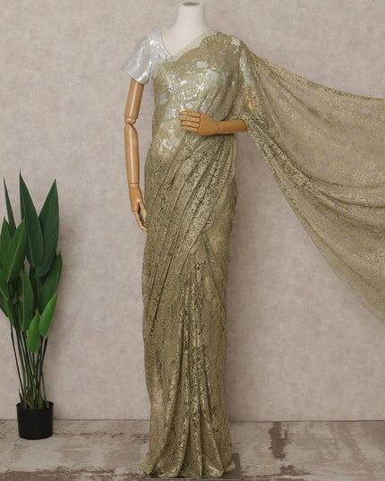 Olive Brass Premium French Metallic Chantilly Lace Saree – 5.5 Meters Fabric Length, Width 110 cm, Imported from France  & Blouse Not Included-D26580