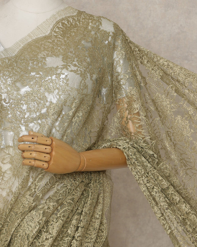 Olive Brass Premium French Metallic Chantilly Lace Saree – 5.5 Meters Fabric Length, Width 110 cm, Imported from France  & Blouse Not Included-D26580