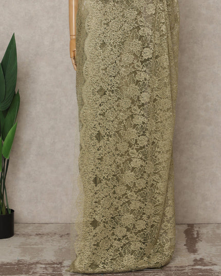 Olive Brass Premium French Metallic Chantilly Lace Saree – 5.5 Meters Fabric Length, Width 110 cm, Imported from France  & Blouse Not Included-D26580