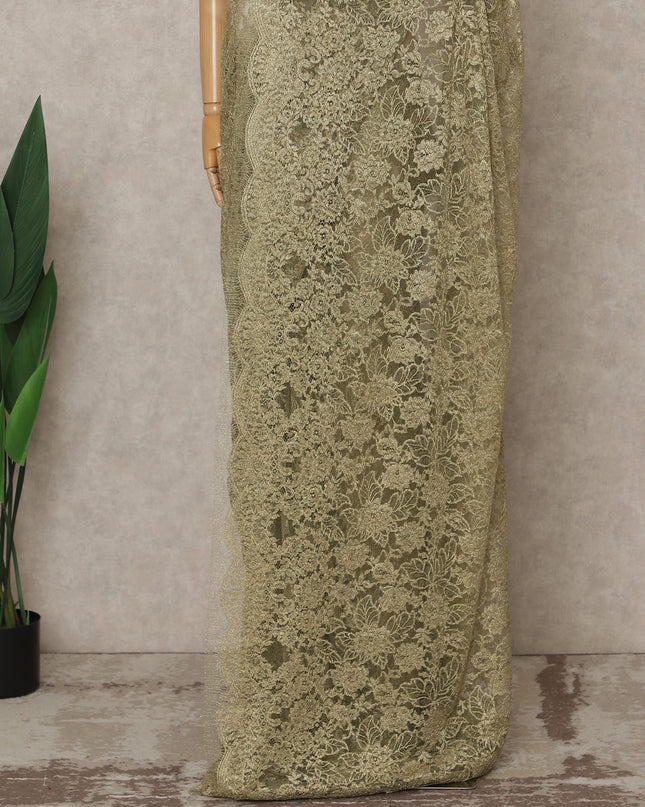 Olive Brass Premium French Metallic Chantilly Lace Saree – 5.5 Meters Fabric Length, Width 110 cm, Imported from France  & Blouse Not Included-D26580