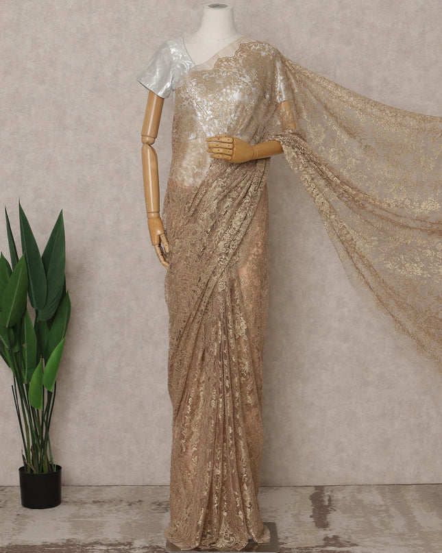 Rose Gold Premium French Metallic Chantilly Lace Saree – 5.5 Meters Fabric Length, Width 110 cm, Imported from France  & Blouse Not Included-D26584