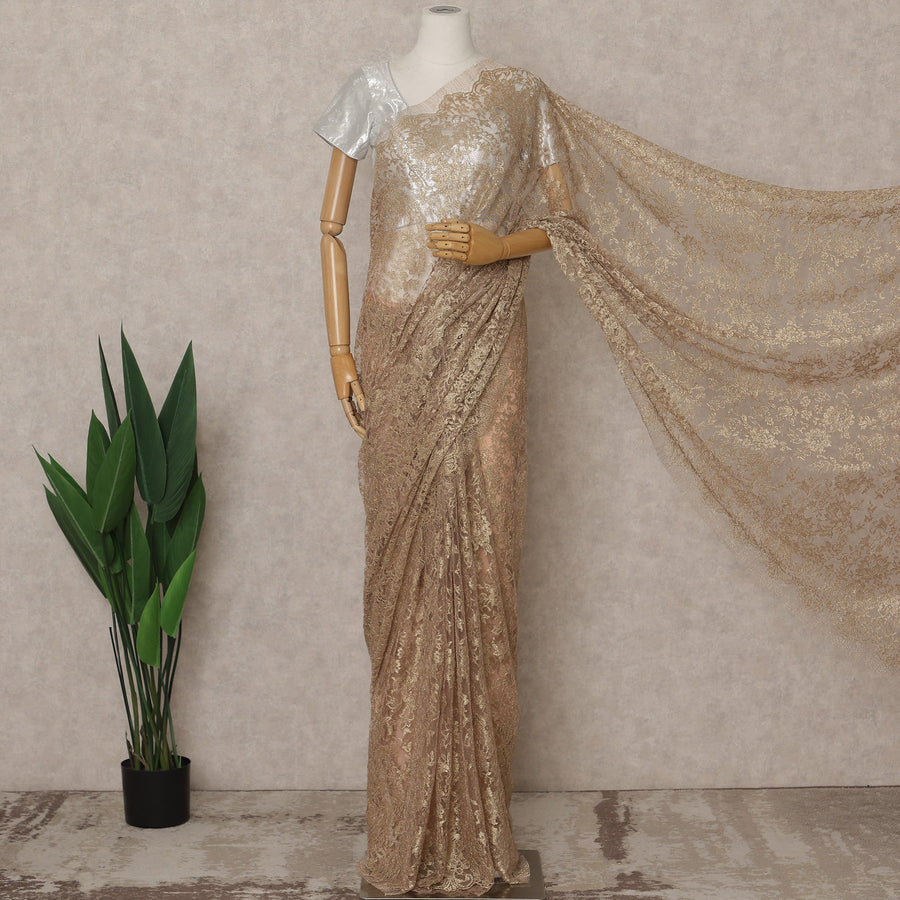Rose Gold Premium French Metallic Chantilly Lace Saree – 5.5 Meters Fabric Length, Width 110 cm, Imported from France  & Blouse Not Included-D26584 Regal Fabrics