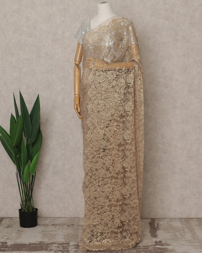 Rose Gold Premium French Metallic Chantilly Lace Saree – 5.5 Meters Fabric Length, Width 110 cm, Imported from France  & Blouse Not Included-D26584