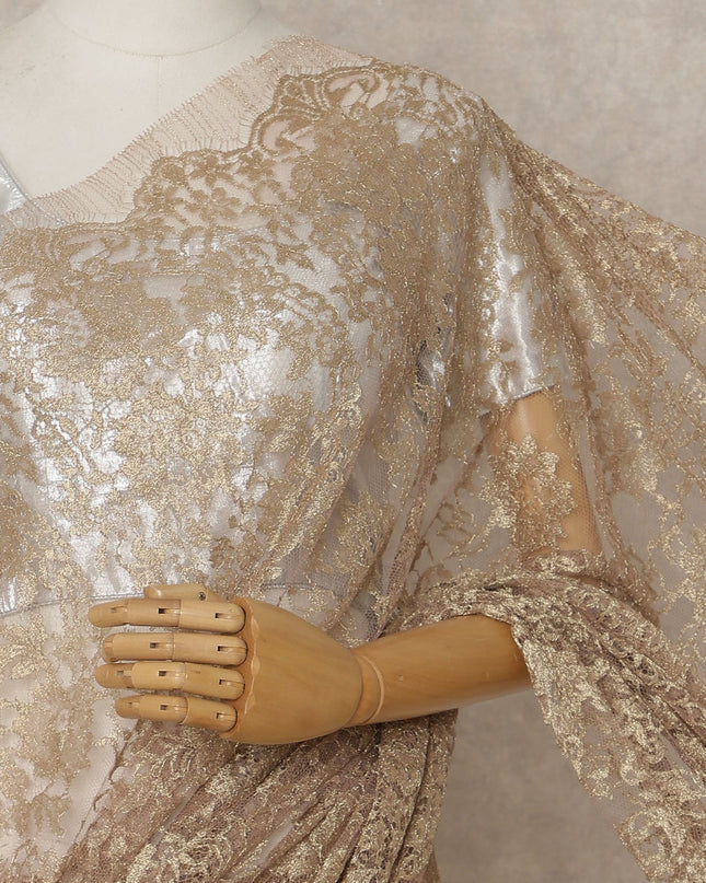 Rose Gold Premium French Metallic Chantilly Lace Saree – 5.5 Meters Fabric Length, Width 110 cm, Imported from France  & Blouse Not Included-D26584