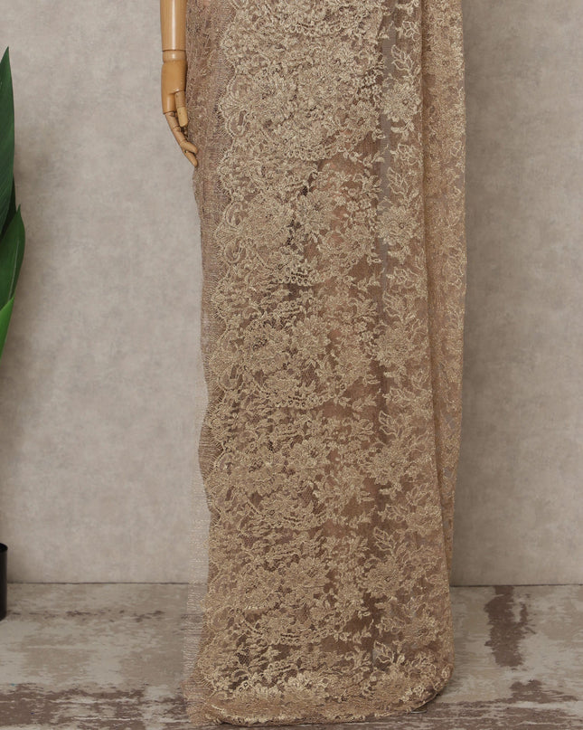 Rose Gold Premium French Metallic Chantilly Lace Saree – 5.5 Meters Fabric Length, Width 110 cm, Imported from France  & Blouse Not Included-D26584