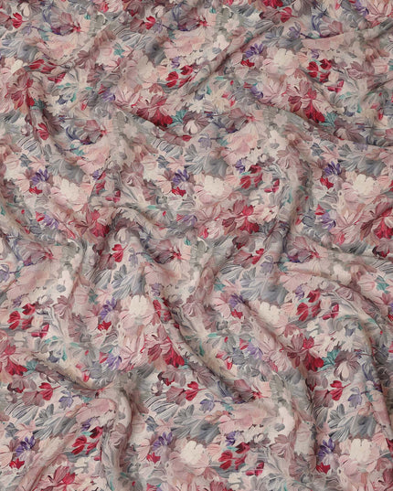 Dusty Pink Grey Floral Printed Viscose Crepe Fabric 110 Cms Width India-D27732