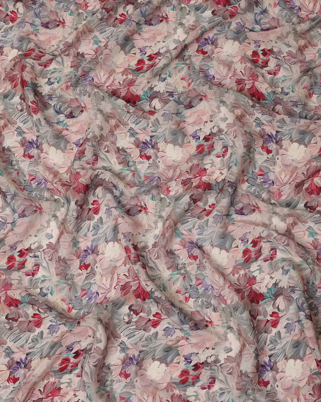 Dusty Pink Grey Floral Printed Viscose Crepe Fabric 110 Cms Width India-D27732