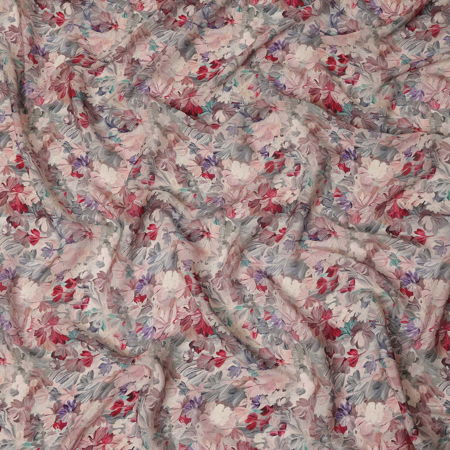 Dusty Pink Grey Floral Printed Viscose Crepe Fabric 110 Cms Width India-D27732