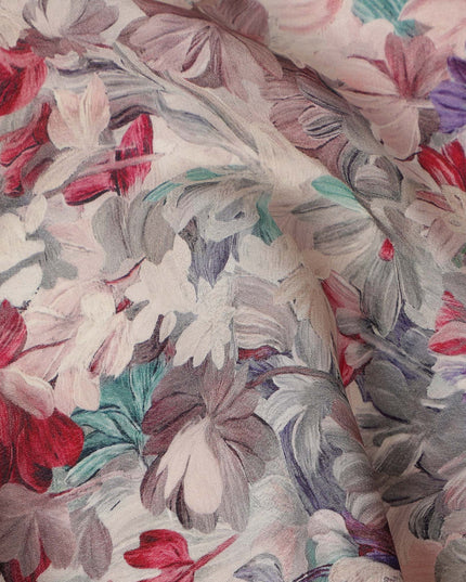 Dusty Pink Grey Floral Printed Viscose Crepe Fabric 110 Cms Width India-D27732