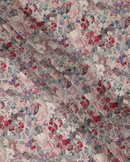 Dusty Pink Grey Floral Printed Viscose Crepe Fabric 110 Cms Width India-D27732