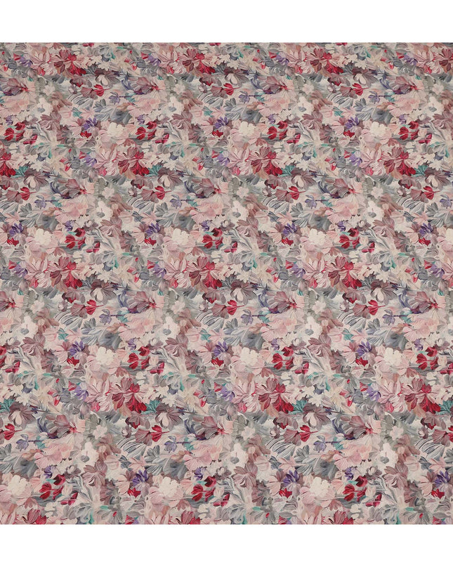 Dusty Pink Grey Floral Printed Viscose Crepe Fabric 110 Cms Width India-D27732